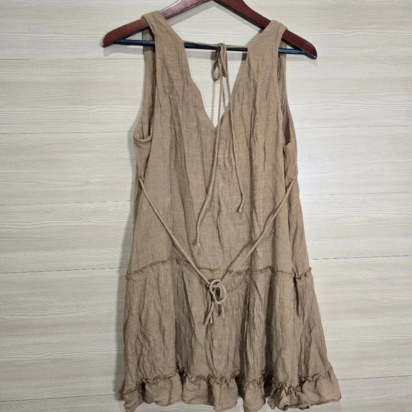 Solai The Label Dress Womens Size Large Tiered Mini Plunging V-Neck Camel Brown - Picture 6 of 9
